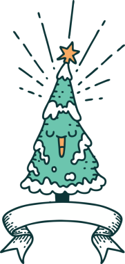 Dövme stili afiş Bir insan tarafından çizilmiş mutlu noel ağacı