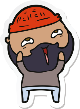 Bir insan tarafından çizilmiş mutlu sakallı bir adamın çıkartması.