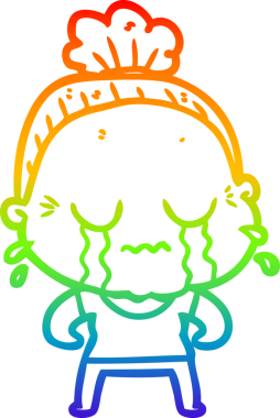 Gökkuşağı gradyan çizgi çizimi bir insan tarafından çizilmiş ağlayan yaşlı bir kadın