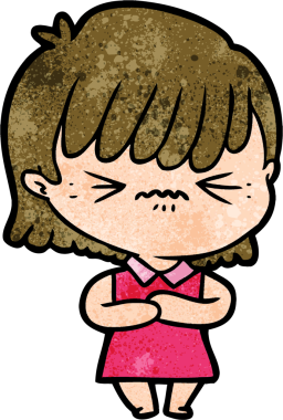 Bir insan tarafından çizilmiş kızgın çizgi film kızı.