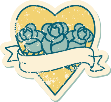 Bir insanın çizdiği çiçekli kalp ve pankartın sembolik dövmeli resmi.