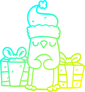 Bir insan tarafından çizilmiş şirin bir noel pengueninin soğuk gradyan çizgisi.