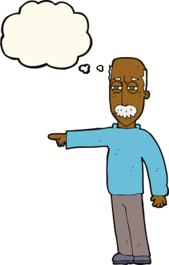 Çizgi filmdeki yaşlı adam el kol hareketi yapıyor. Defol! Bir insan tarafından çizilen düşünce baloncuğuyla