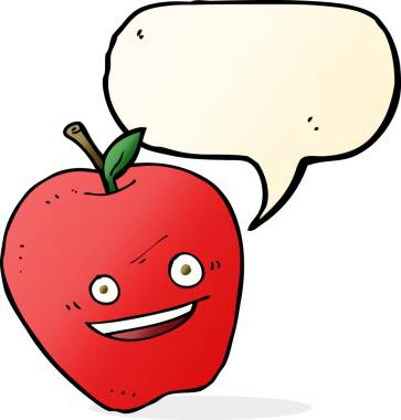 bir insan tarafından çizilmiş konuşma balonlu mutlu elma çizgi filmi.