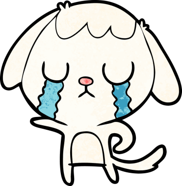 Bir insan tarafından çizilmiş şirin bir çizgi film köpeği ağlıyor.