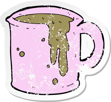 Bir insan tarafından çizilmiş bir kahve fincanının gerilimli retro yapıştırması.