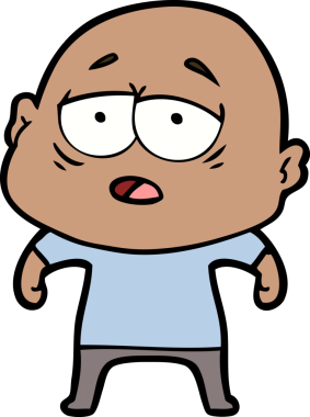 Bir insan tarafından çizilmiş yorgun, kel bir adam.