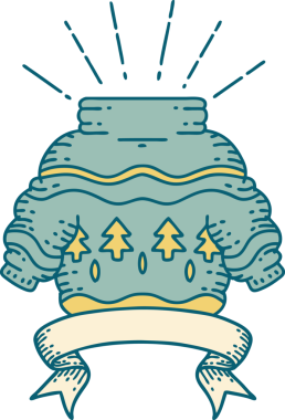 Bir insan tarafından çizilmiş dövme stili Noel kazaklı parşömen.