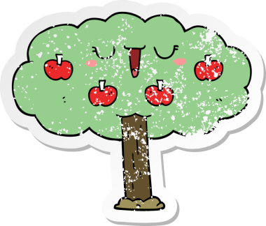 Bir insan tarafından çizilmiş elma ağacının sıkıntılı çıkartması.