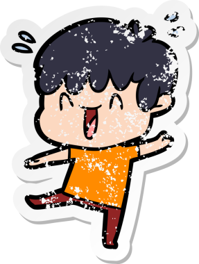 Bir insan tarafından çizilmiş gülen bir çizgi film karakterinin sıkıntılı çıkartması.