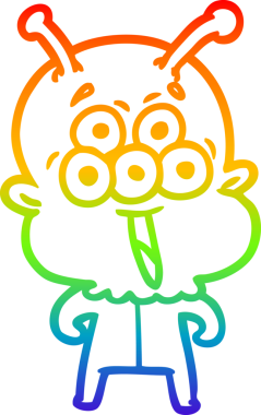 gökkuşağı gradyanı çizimi bir insan tarafından çizilmiş mutlu bir uzaylı çizgi filmi.