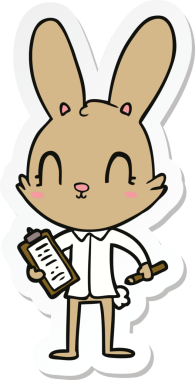 Bir insan tarafından çizilmiş bir karikatür tavşanı çıkartması.