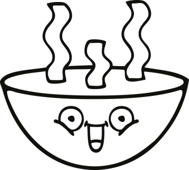 Bir insan tarafından çizilmiş sıcak çorba tabağının çizgi çizimi.