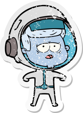 Bir insan tarafından çizilmiş yorgun bir astronotun sıkıntılı çıkartması.