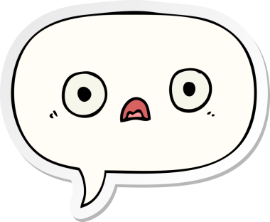 Bir insan tarafından çizilmiş konuşma kabarcığı çıkartmalı şirin çizgi film yüzü.