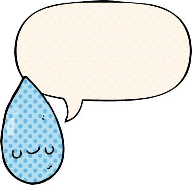 Bir insan tarafından çizilmiş çizgi roman tarzında konuşma baloncuğu olan tatlı yağmur damlası.