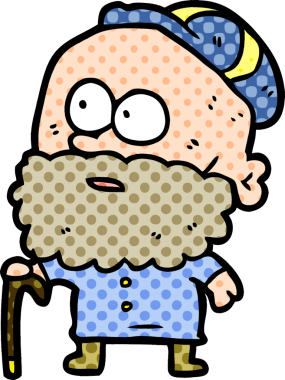 Bir insan tarafından çizilmiş bastonlu ve düz şapkalı yaşlı bir çizgi film adamı.