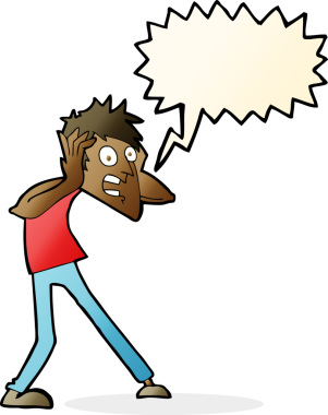 Bir insan tarafından çizilen konuşma baloncuğuyla panikleyen çizgi film adamı.