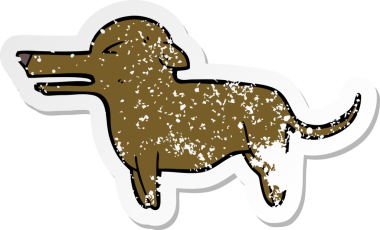 Bir insan tarafından çizilmiş bir karikatür köpeğinin sıkıntılı çıkartması.