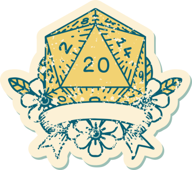 Retro Dövme Biçimi Doğal 20 kritik vuruş D20 zar bir insan tarafından çizildi