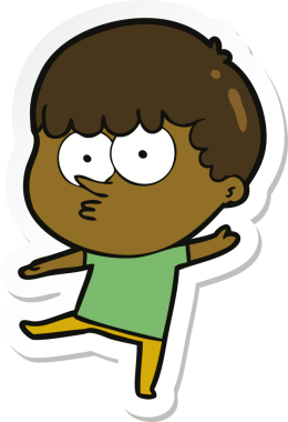 Bir insan tarafından çizilmiş meraklı bir çocuğun çıkartması.