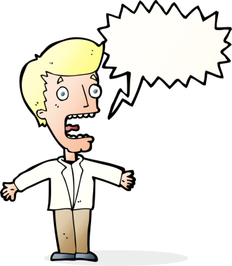 Bir insan tarafından çizilmiş konuşma balonlu çığlık atan bir adam.