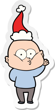 Bir insan tarafından çizilmiş Noel Baba şapkası giymiş kel bir adamın el yazısı.