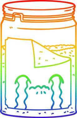 Gökkuşağı gradyan çizgi çizimi karikatür cam kavanozunun bir insan tarafından çizilmiş ağlaması