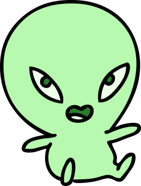Bir insan tarafından çizilmiş sevimli bir uzaylı karikatürü.