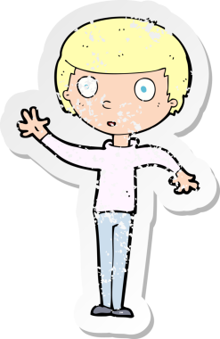 Bir insan tarafından çizilmiş karikatürün gerilimli retro yapıştırması.