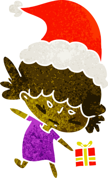 Bir insan tarafından çizilmiş Kawai kızının eski bir Noel karikatürü.