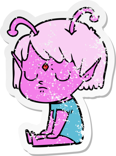 Bir insan tarafından çizilmiş uzaylı bir kızın sıkıntılı çıkartması.