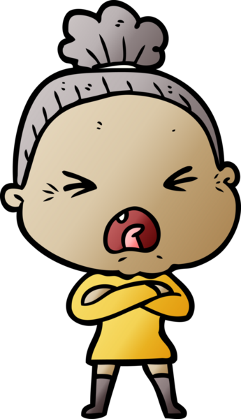 Bir insan tarafından çizilmiş kızgın yaşlı kadın çizgi filmi.