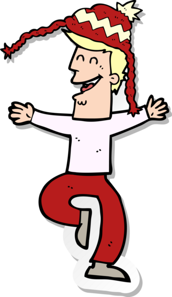 Bir insan tarafından çizilmiş kış şapkası takan bir karikatür adamın çıkartması.