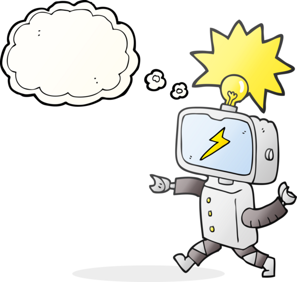Serbest çizim düşünce balonu karikatürü küçük robot bir insan tarafından çizildi