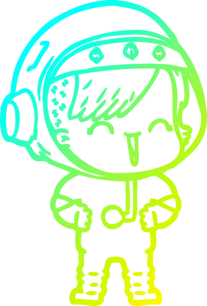 Bir insan tarafından çizilmiş mutlu bir uzay kızının soğuk çizgi çizimi.