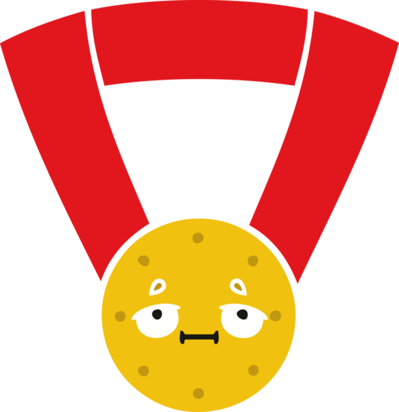 Bir insan tarafından çizilmiş altın madalyanın düz renkli retro karikatürü