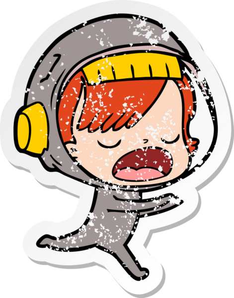 Bir insan tarafından çizilen karikatür astronot bir kadının sıkıntılı çıkartması.