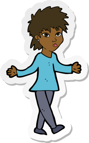 Bir insan tarafından çizilmiş omuz silken bir karikatür kadının çıkartması.