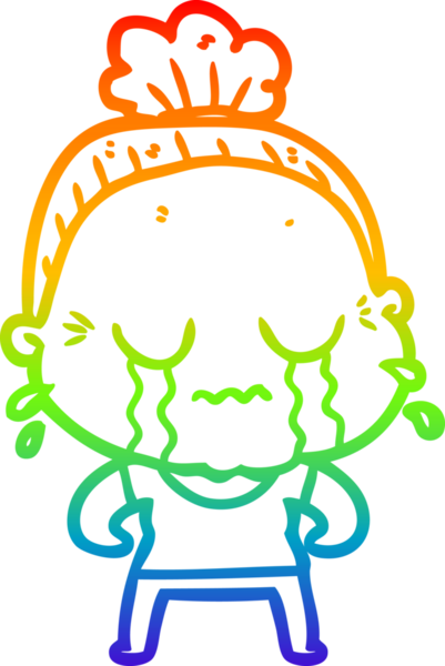 Gökkuşağı gradyan çizgi çizimi bir insan tarafından çizilmiş ağlayan yaşlı bir kadın