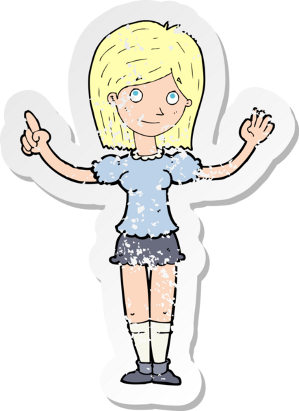 Bir insan tarafından çizilen fikri açıklayan karikatürist bir kadının gerilimli çıkartması.