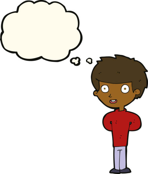 Bir insan tarafından çizilmiş düşünce balonu olan mutlu çocuk çizgi filmi.