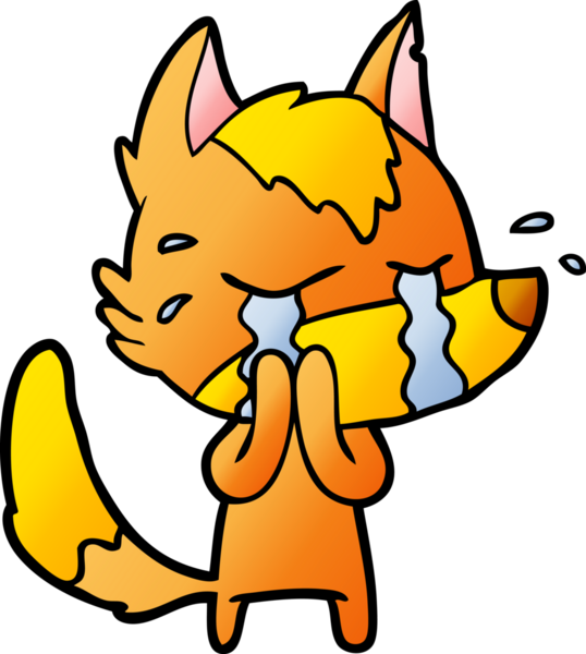 Bir insan tarafından çizilmiş üzgün küçük tilki çizgi film karakteri.