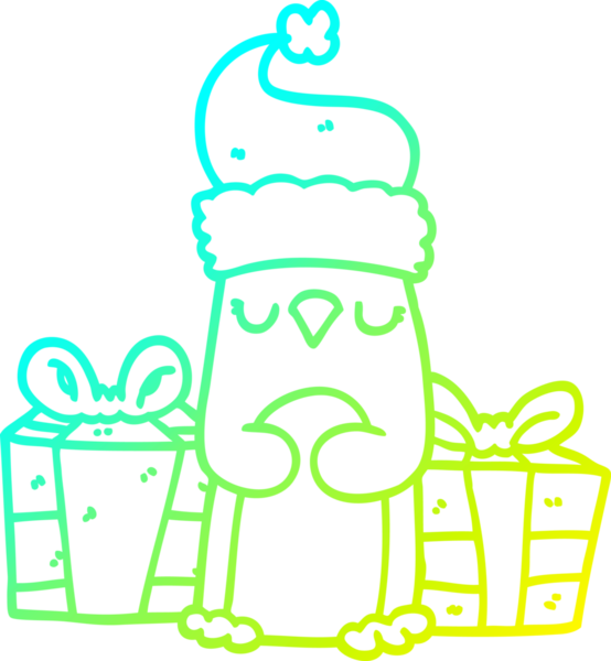 Bir insan tarafından çizilmiş şirin bir noel pengueninin soğuk gradyan çizgisi.