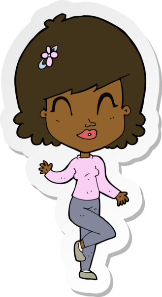 Çizgi film çıkartması. Dans eden güzel kadın. Bir insan tarafından çizilmiş.