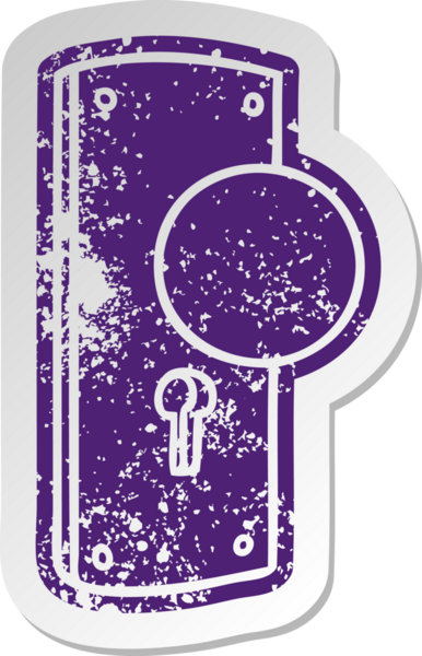 Bir insan tarafından çizilmiş eski, sıkıntılı bir kapı kolu çıkartması.