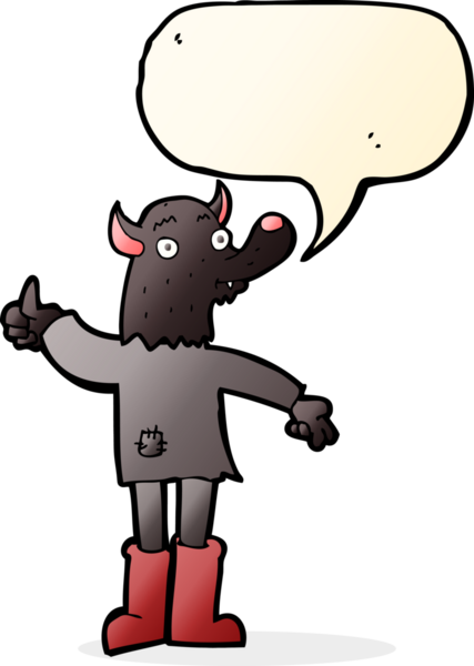 Bir insan tarafından çizilmiş konuşma balonu olan komik bir kurt adam.