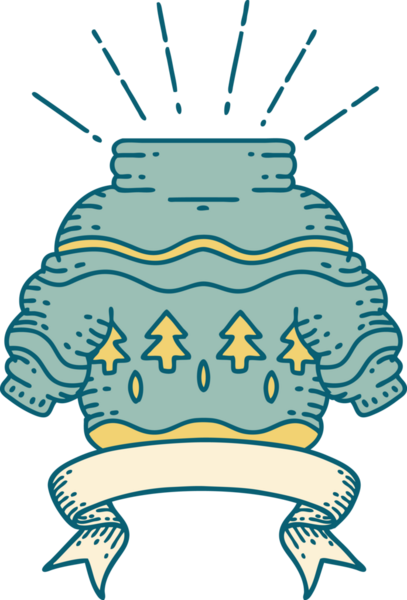 Bir insan tarafından çizilmiş dövme stili Noel kazaklı parşömen.