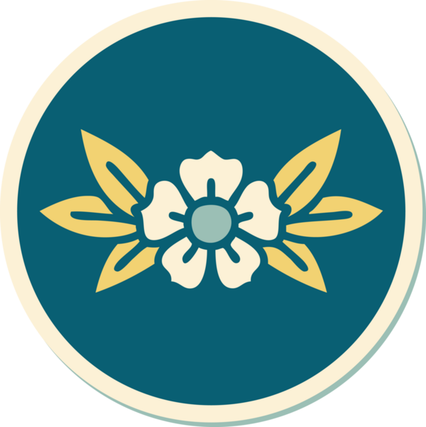 Bir insan tarafından çizilmiş geleneksel bir çiçek stiliyle dövme çıkartması.