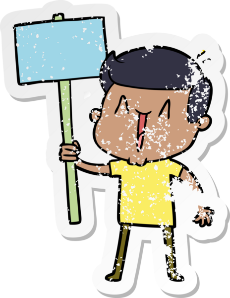 Bir insan tarafından çizilmiş heyecanlı bir karikatür çıkartması.